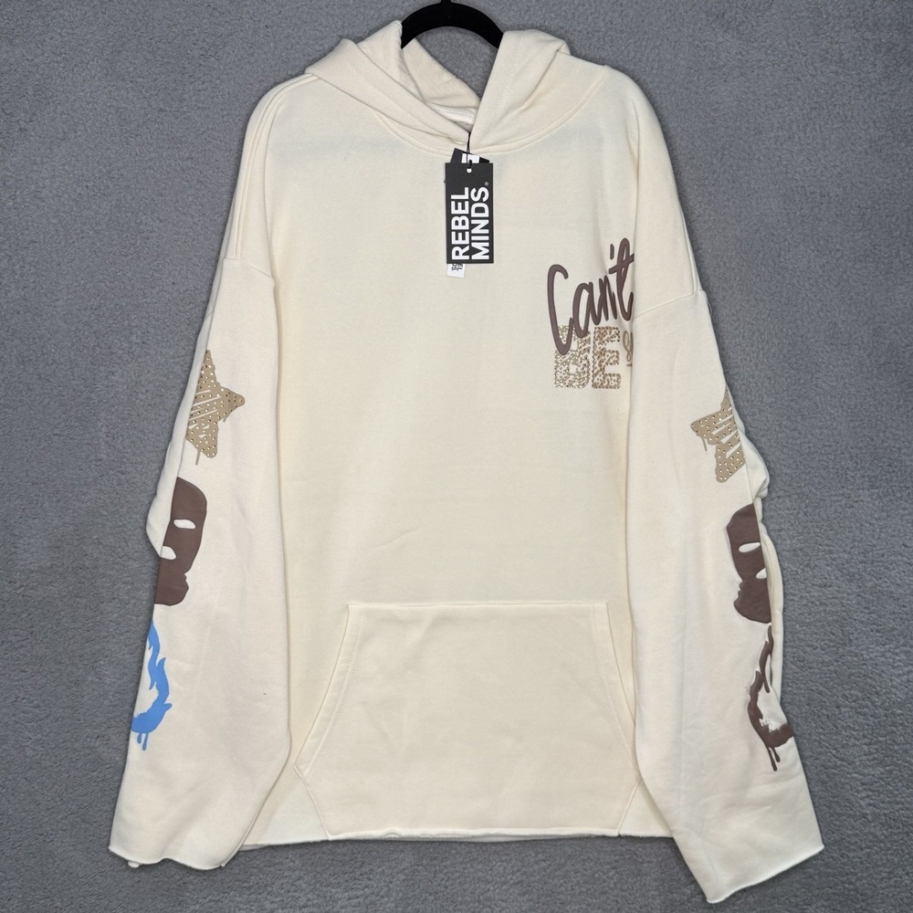 Rebel Minds Sweatshirt Hoodie White Cream Size 5XL Graphic Print Soft Graphic